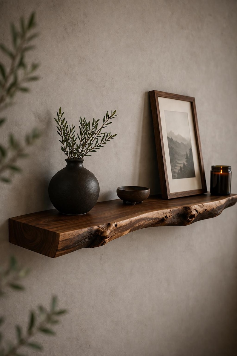 Live Edge Walnut Floating Shelf, Solid Wood Wall Decor, Handmade Rustic ...