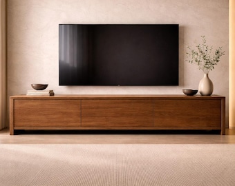Solid Walnut TV Stand, Handmade Minimalist Media Console, Modern Wood Lowboard, Custom Size