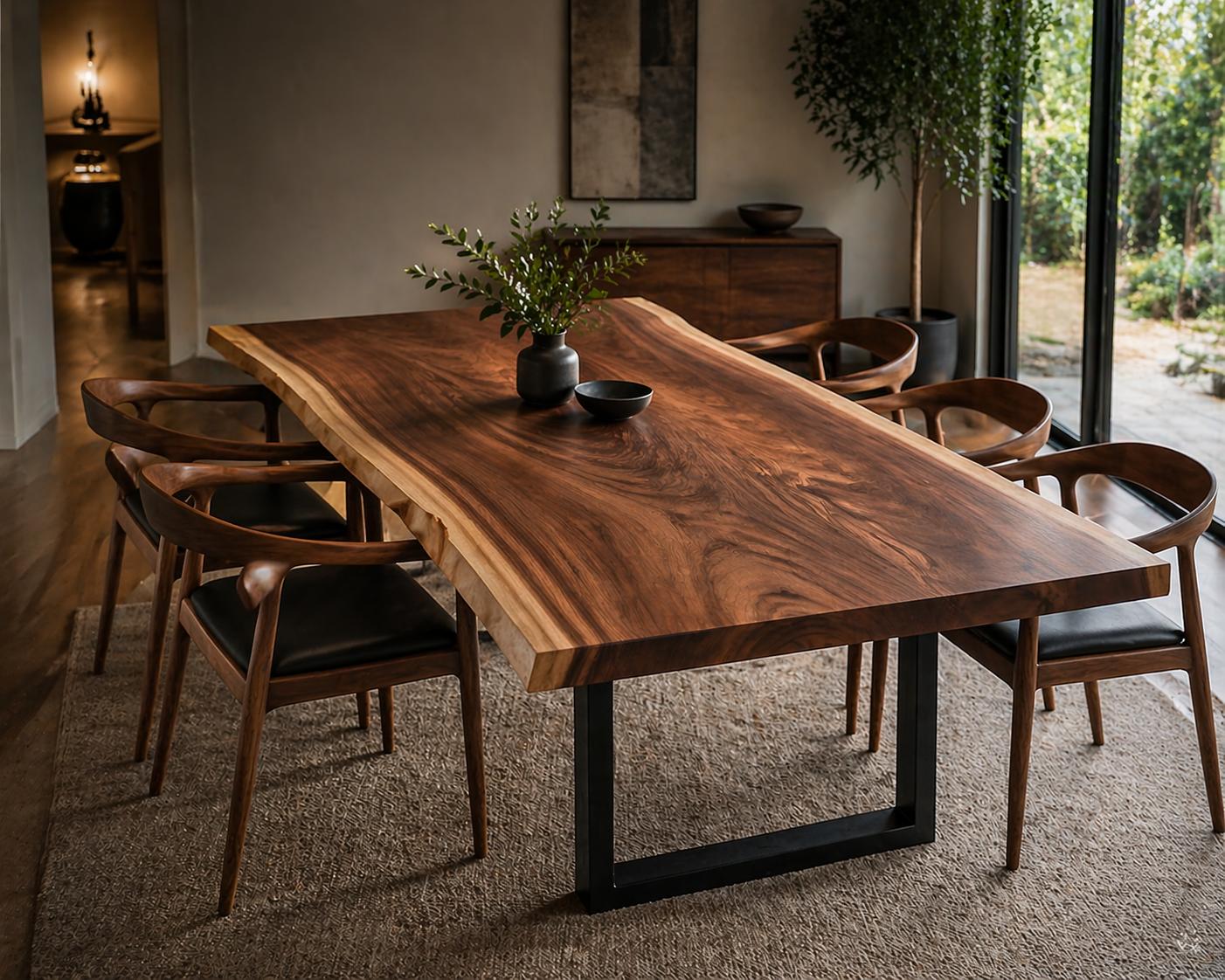 Solid Walnut Live Edge Dining Table, Handmade Wood, Custom Size Natural ...