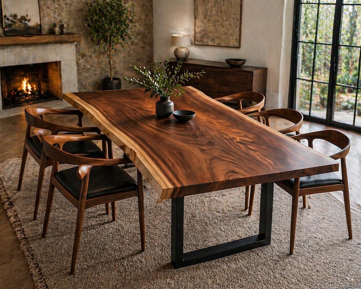 Solid Walnut Live Edge Dining Table, Handmade Wood, Custom Size Natural ...