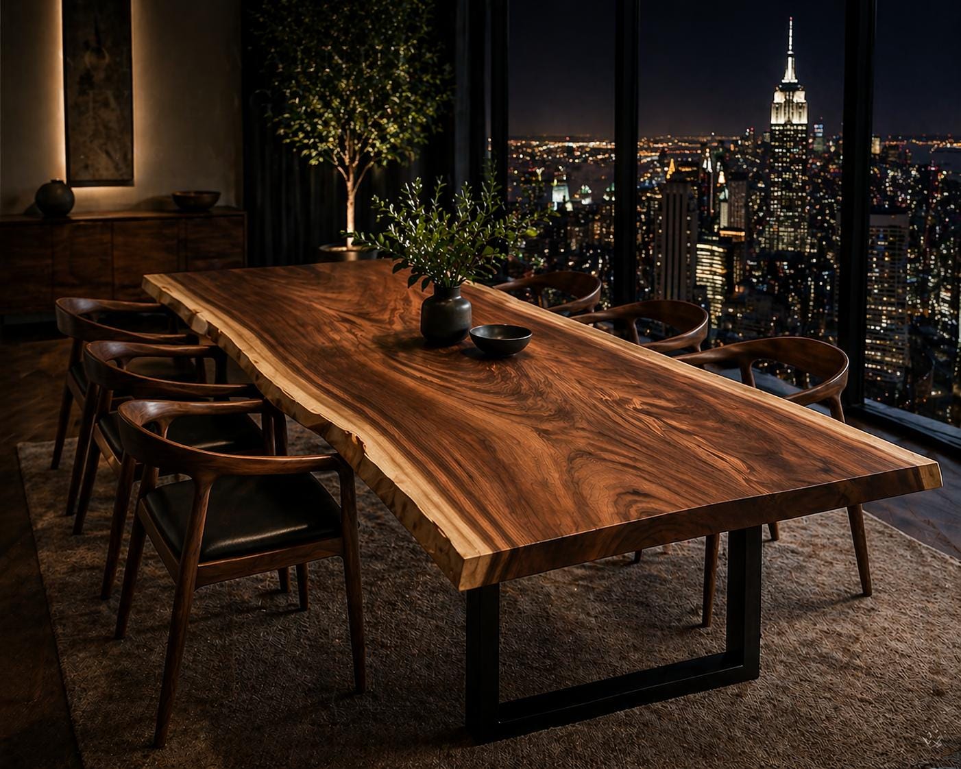 Solid Walnut Live Edge Dining Table, Handmade Wood, Custom Size Natural ...