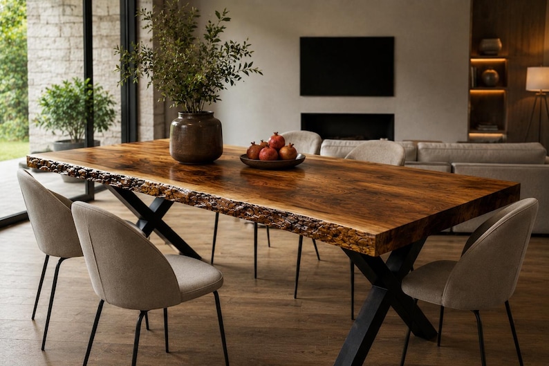 Solid Walnut Live Edge Dining Table, Handmade Wood, Custom Size Single ...