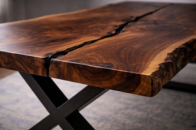 Solid Walnut Live Edge Dining Table, Handmade Wood, Custom Size Natural ...