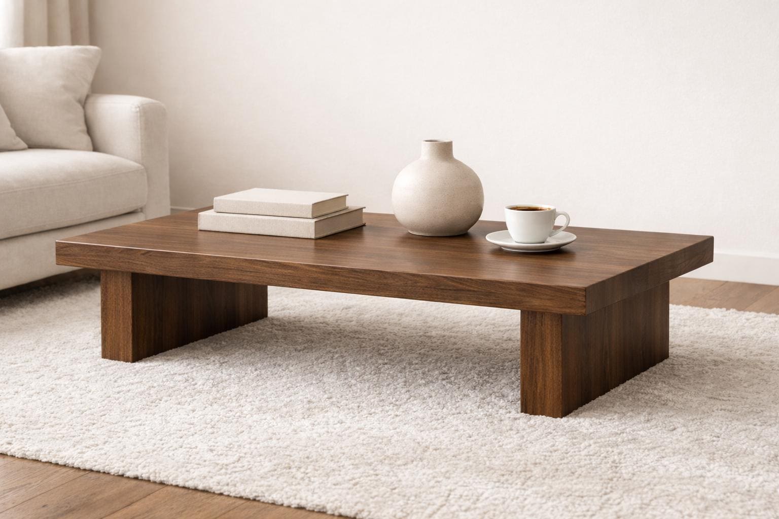 Solid Walnut Coffee Table, Modern Minimalist Living Room Center Table ...