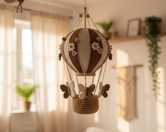 Schema all'uncinetto per mongolfiera in PDF, decorazioni fai da te per la cameretta dei bambini, tutorial per palloncini amigurumi con farfalle, regalo per baby shower, digitale