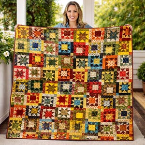 Once In A Blue Moon Quilt Pattern PDF – 80" Star Patchwork Quilt (Digital Download)