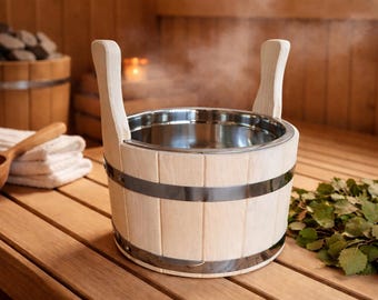 Sauna Eimer aus Eiche 4L mit Edelstahleinsatz – Saunakübel Holz – Aufgusseimer für Sauna & Banja – Sauna Zubehör