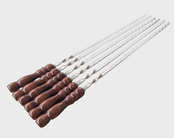 Grillspieße Edelstahl 72 cm – 6er Set mit Holzgriff | Schaschlikspieße 12 mm Breit | BBQ Mangal Spieße mit Tasche