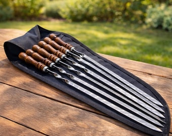 Grillspieße Set 62 cm Edelstahl mit Holzgriff – 6er Schaschlikspieße für Mangal & BBQ (3 mm stark, 12 mm breit)