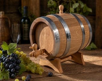Eichenfass 3,5,10,15,20,30 L mit Zapfhahn – Holzfass für Wein, Whisky & Likör – Geschenk mit Gravur – Mini Fass auf Ständer
