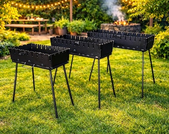 Mangal Grill 3 mm im Koffer – Klappbarer Schaschlikgrill für 6, 8, 10 oder 12 Spieße | Inkl. 5 Spieße & Tragetasche
