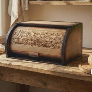 Panera de madera de 36×26×18 cm – Diseño ucraniano – Panera de madera – Caja para pan de cocina