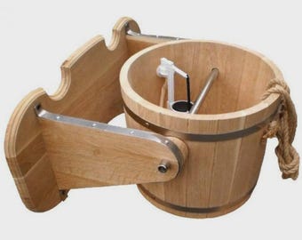 Sauna Schwallbrause 10L–20L – Holzeimer mit Kippmechanismus | Saunadusche Eimer aus Holz mit Zugseil