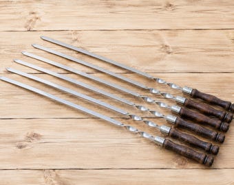 Brochettes à chiche-kebab en acier inoxydable 72 cm – lot de 6 avec manches en bois | 3 mm d'épaisseur | Brochettes pour barbecue avec sac de transport | Accessoires pour barbecue