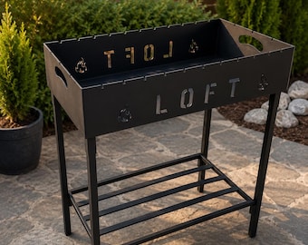 Mangal Grill 3 mm Stahl – Holzkohlegrill mit Stand, Outdoor BBQ Grill, Camping Grill, 5 Spieße inklusive, Garten Grill