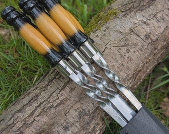 Schaschlikspieße 3 mm Edelstahl 72 cm – 6er Set mit Holzgriff | Fleischspieße extra stabil | BBQ & Mangal Grill Zubehör mit Tasche