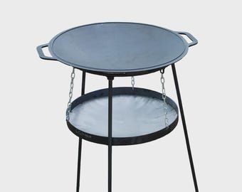 Sartén de hierro fundido de 45 cm con soporte – Sartén para barbacoa, parrilla de exterior, sartén de camping para shashlik, pilaf y asados