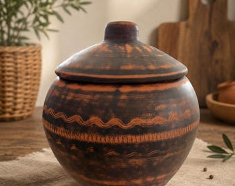 Tontöpfen mit Deckeln 500 ml | Rustikales Keramikgeschirr | Traditionelle Schmortöpfe für Ofen und Küche