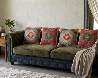 Set of 4 Kilim Pillow Covers, Turkish Kilim Cushion Covers, Boho Throw Pillow Covers, Handmade Decorative Sofa Cushions