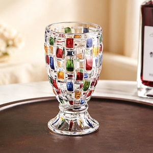 Hand Painted Woven Glass Goblet, Colorful Retro Wine Glass, Boho Barware Home Decor