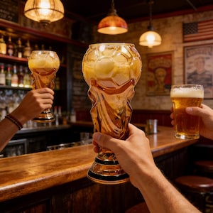 World Cup Trophy Beer Glass, FIFA Football Fan Barware, Sports Bar Collectible Mug