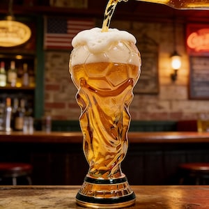 Vaso de cerveza con forma de trofeo de la Copa Mundial, artículos de bar para aficionados al fútbol de la FIFA, taza de colección para bares deportivos. imagen 7