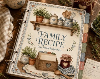 Raccoglitore di ricette di famiglia stampabile / Kit ricettario con schede per ricette, note familiari e tabelle di cottura / Formato US Letter Farmhouse / Download immediato