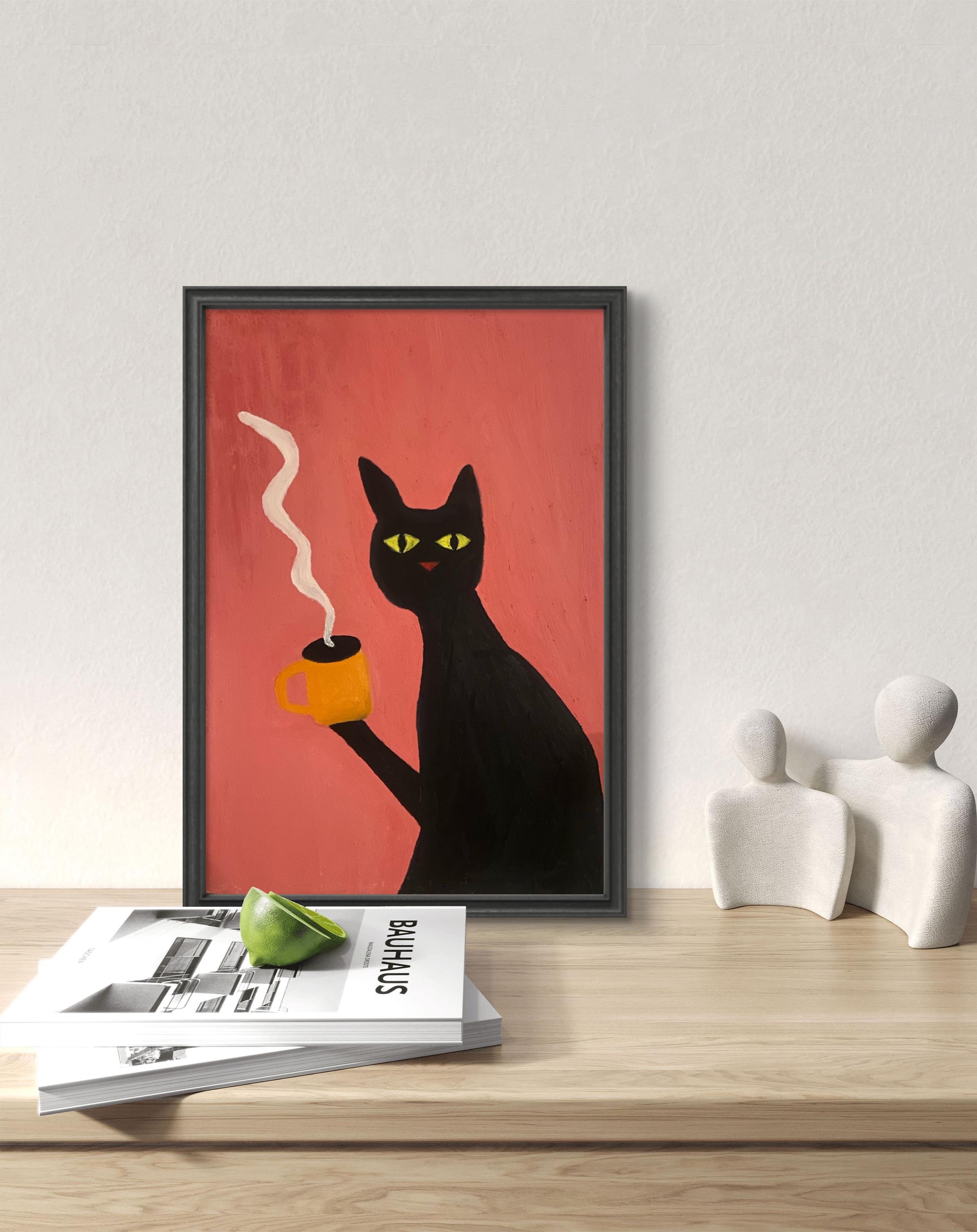 Minimalist Black Cat Wall Art Digital Download Orijinal Tablo - Etsy