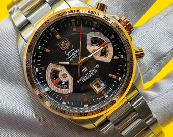 Vintage Tag Heuer Carrera Calibre 17 RS2 Tachymetre Black Dial Chronograph Quartz Date Indicator Analog Men's Wrist Watch