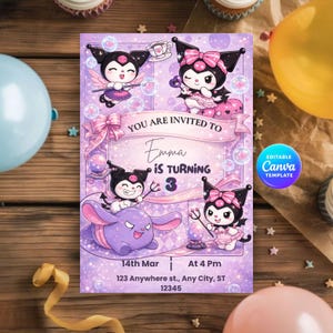 Devil Anime Girl Birthday Invitation, Cute Baby Love Demon Party Invite, Kawaii Goth Birthday Template, Editable Canva Digital Download