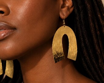 Hammered Brass Arch Statement Earrings Africa Handcrafted