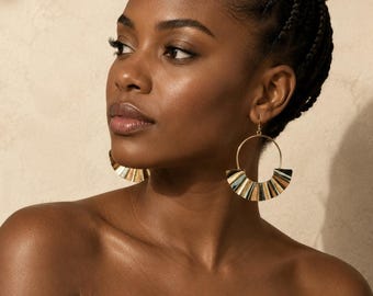 Sunfan Brass Fan Hoop Earrings Ghana Handcrafted