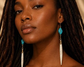 Turquoise Cow Horn Statement Earrings Kenya Handcrafted