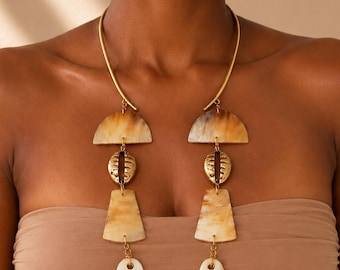 Cow Horn Brass Necklace Earring Set African Handcrafted