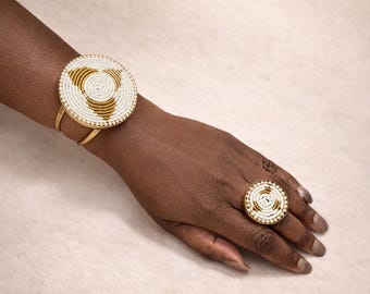 Gold Beaded Bracelet Ring Set Handcrafted Royal