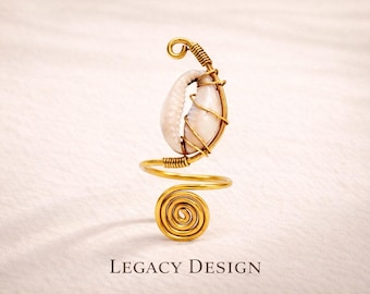 Spiral Cowrie Shell Ring Adjustable Kenya Handcrafted Statement