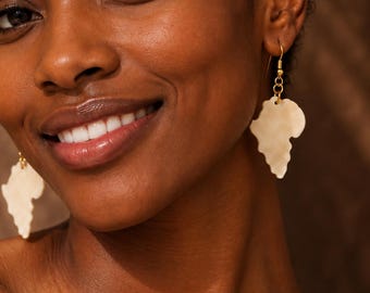 Africa Map Cow Horn Statement Earrings Kenya Handcrafted