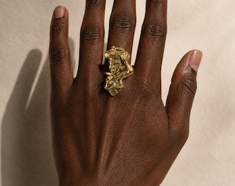 Market Woman Brass Statement Ring Ghana Handcrafted