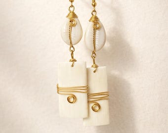 Bone Cowrie Statement Earrings Swahili Coast Handcrafted