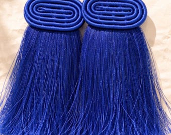 Blue Fringe Statement Earrings Rwanda Handcrafted