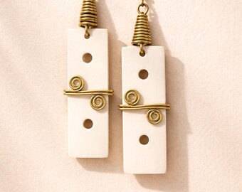 Ridged Bone Brass Earrings Kilimanjaro Inspired Handcrafted