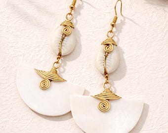 Statement Cowrie Shell Earrings – Gold Tone, Handcrafted African Heritage Jewelry