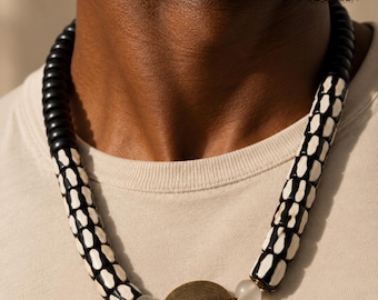 Batik Bone Brass Statement Necklace Kenya Handcrafted
