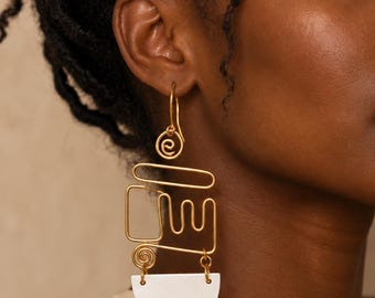 Cow Horn Brass Spiral Drop Earrings Kenya Handcrafted