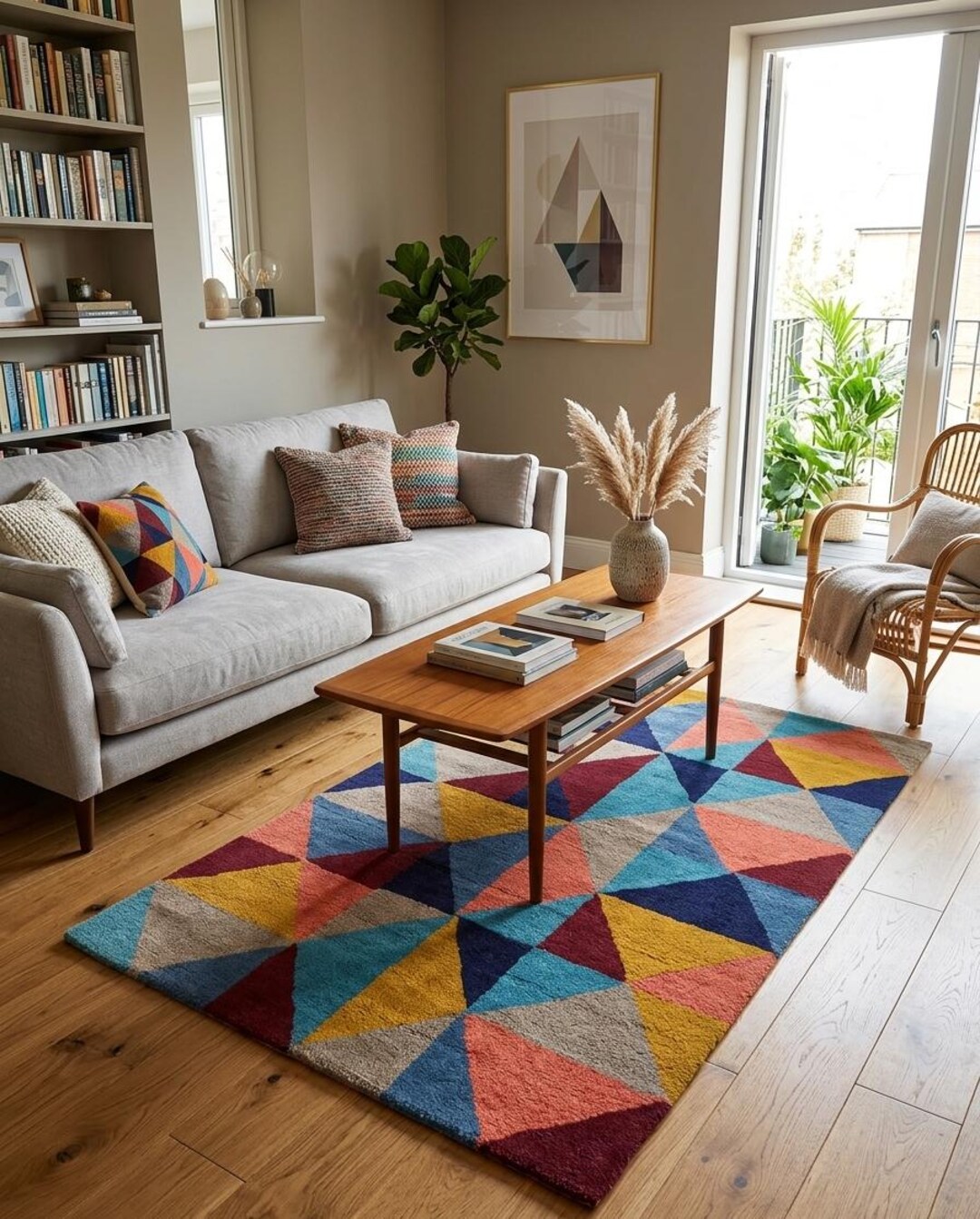 Hand Tufted Rug Wool Area Rug Modern Geometric Luxury Rug Colorful ...