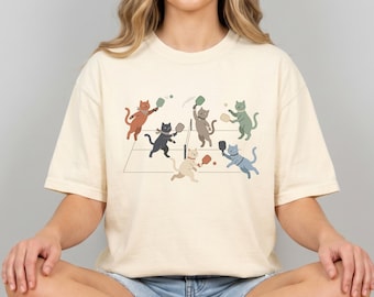 Funny Cat Pickleball Shirt, Retro Cats Playing Tennis Tee, Comfort Colors Tshirt