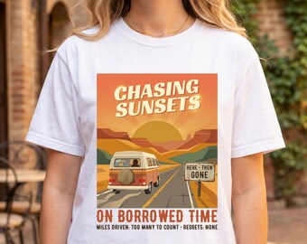Comfort Colors Chasing Sunsets Retro Van Graphic Tee, Y2K Summer T-Shirt