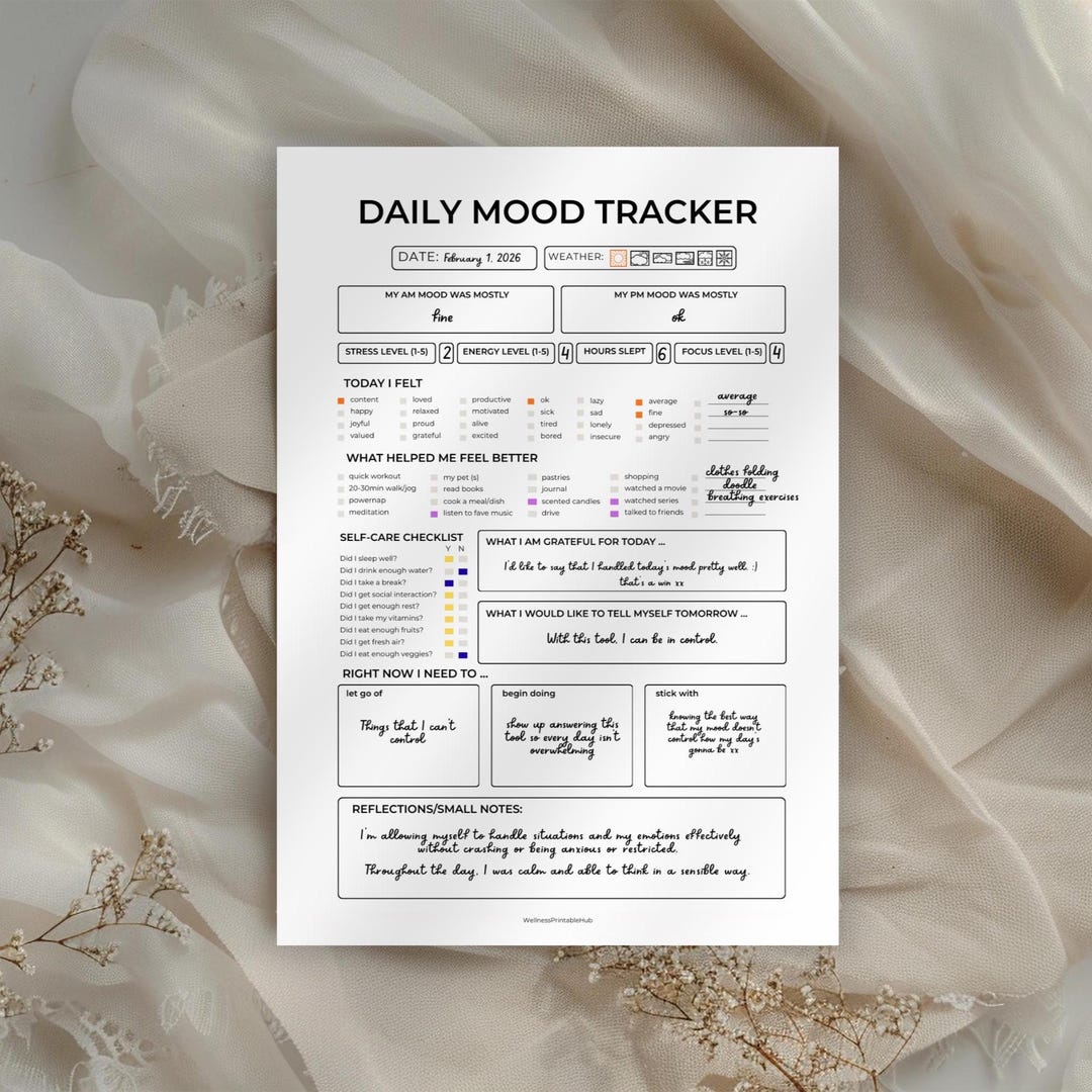 Daily Mood Tracker Printable Digital Journal Downloads Daily Mood ...