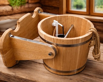 Wooden Sauna Kippkübel 15L – Tipping Bucket with Wall Mount, Natural Wood Wellness Accessory