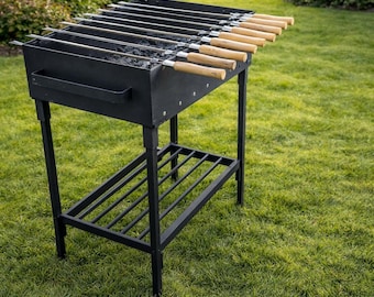 3mm Steel Mangal Grill – 11 Skewer Charcoal BBQ, Portable Outdoor Shashlik Cooker
